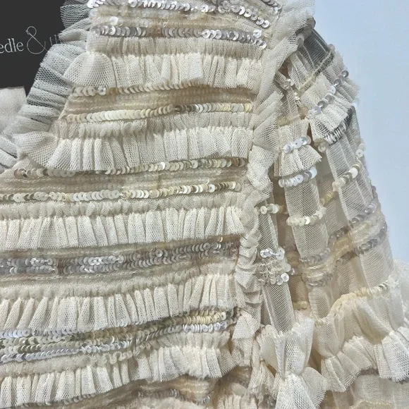 NWT Needle and Thread Nancy Frills Mini Dress in Champagne / Ivory, size 4 - Picture 5 of 6